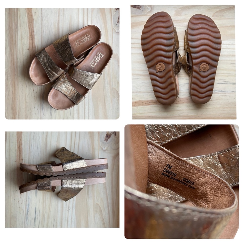 Born 2 strap Gold Foil slide sandals